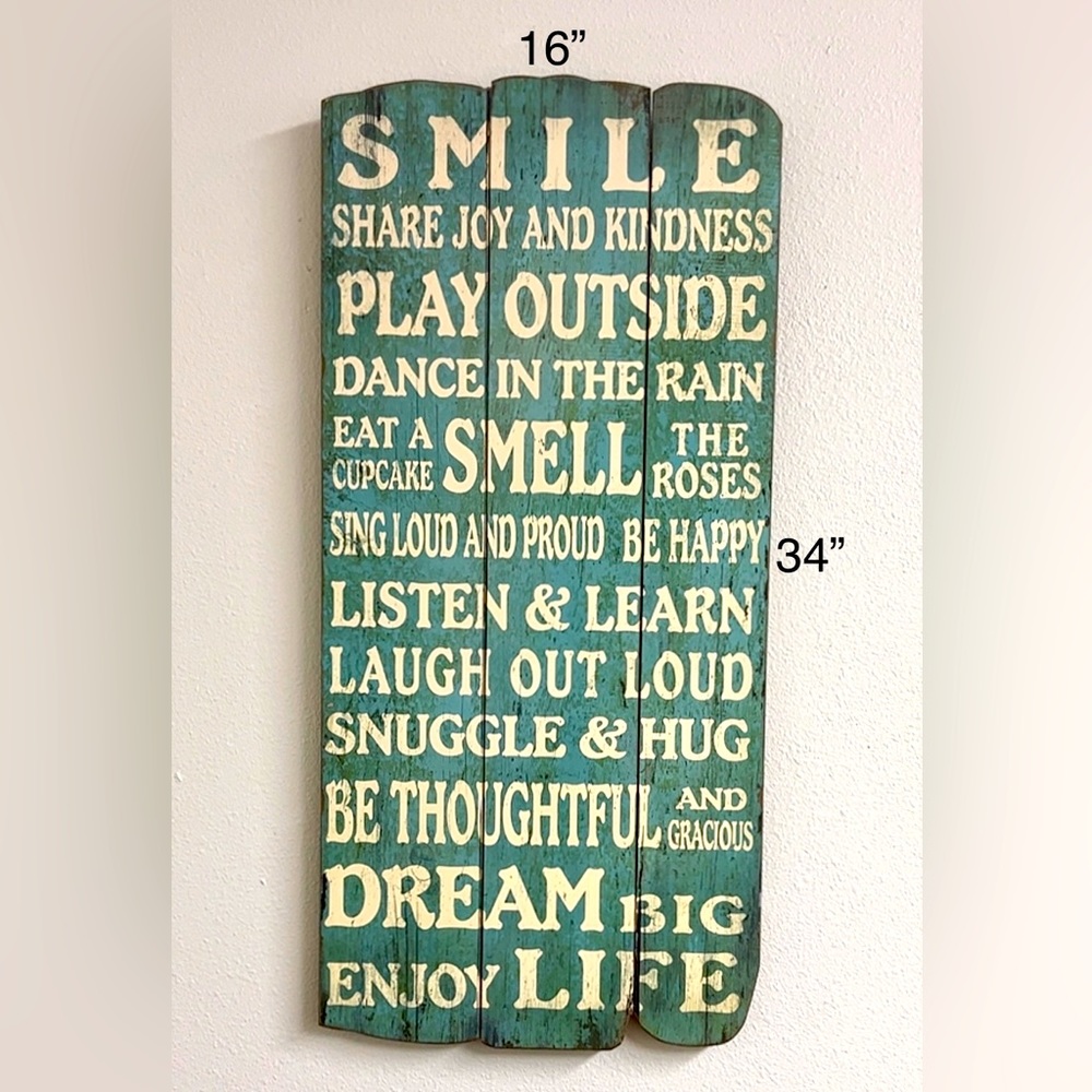16x35” Wall Hanging - teal, rustic, thick wood & heavy duty